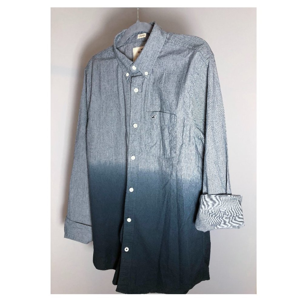 Hollister Epic Flex Men's Shirt Ombre gray-black Long sleeve Size M